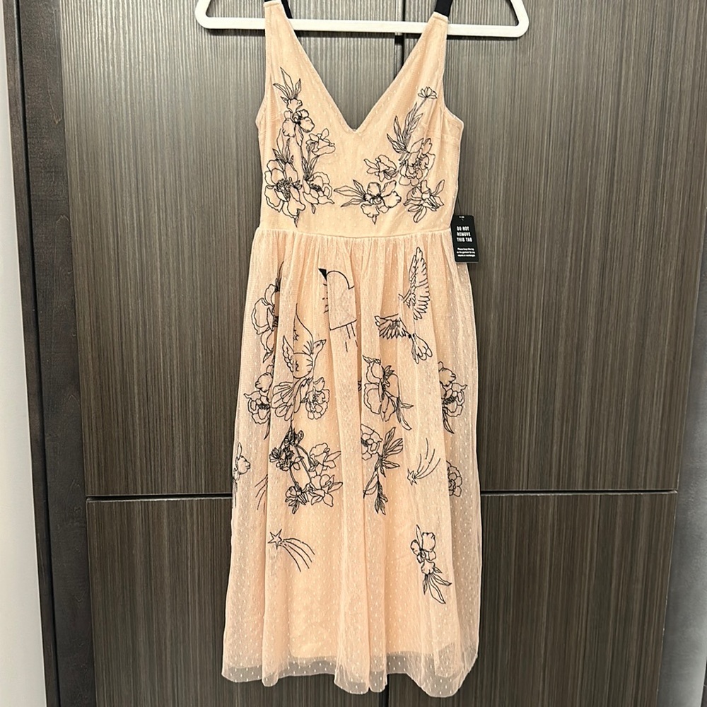 Express embroidery chiffon dress with rose dove and heart NWT